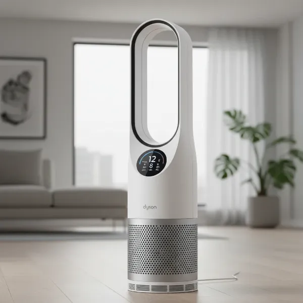 Dyson Purifier Cool Gen1 displaying real-time air quality data on its LCD screen