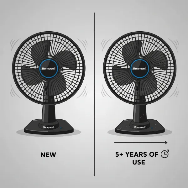 Illustration of a durable Honeywell TurboForce fan in use for many years