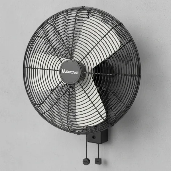 Close-up of Hurricane Supreme fan showing oscillation, speed controls, and durable construction.